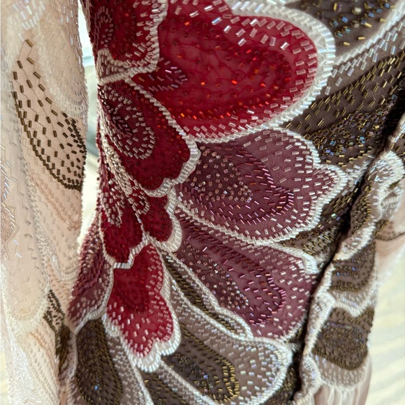 Vintage Hanae Mori Hand Beaded Long Sleeve Floral Dress in Burgundy/ Brown  EUC - Picture 6 of 7